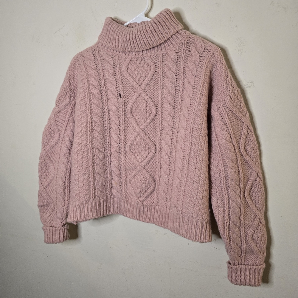 Vintage Laura Ashley Wool Cable Knit Turtleneck Women's Size S/M Pink Scotland - Picture 3 of 13